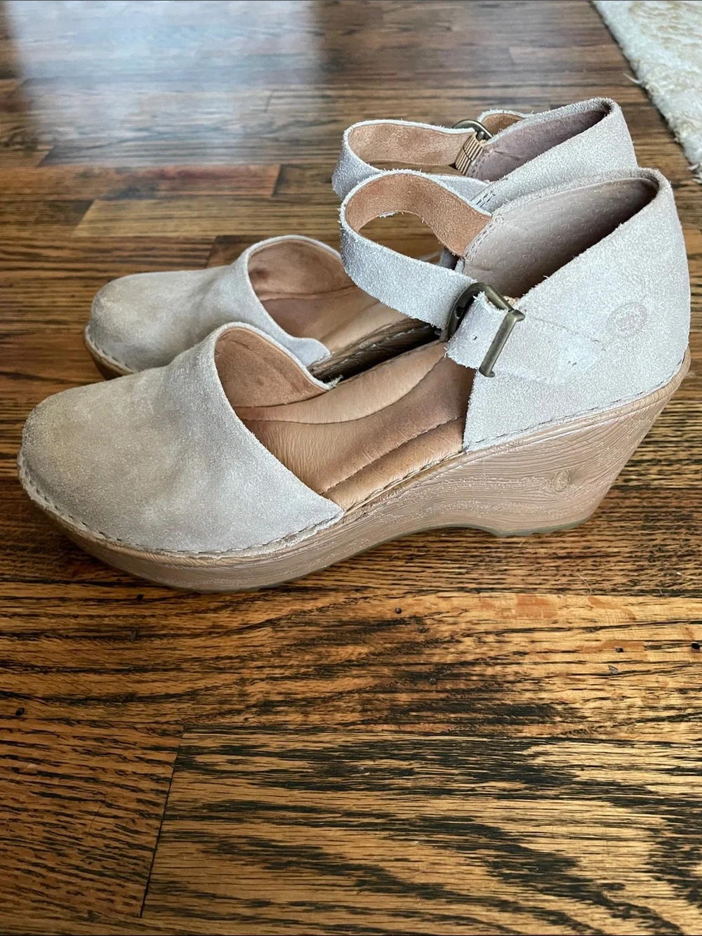 Born Taupe Suede Ankle-Strap Wedges 8